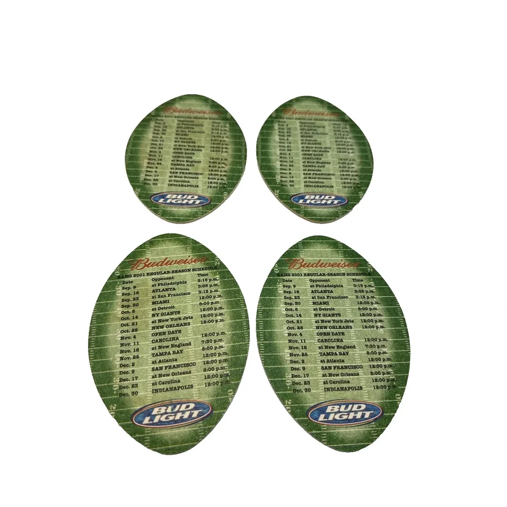 Budweiser Rams NFL Football Coasters 2001 Schedule Beer Barware Set‎